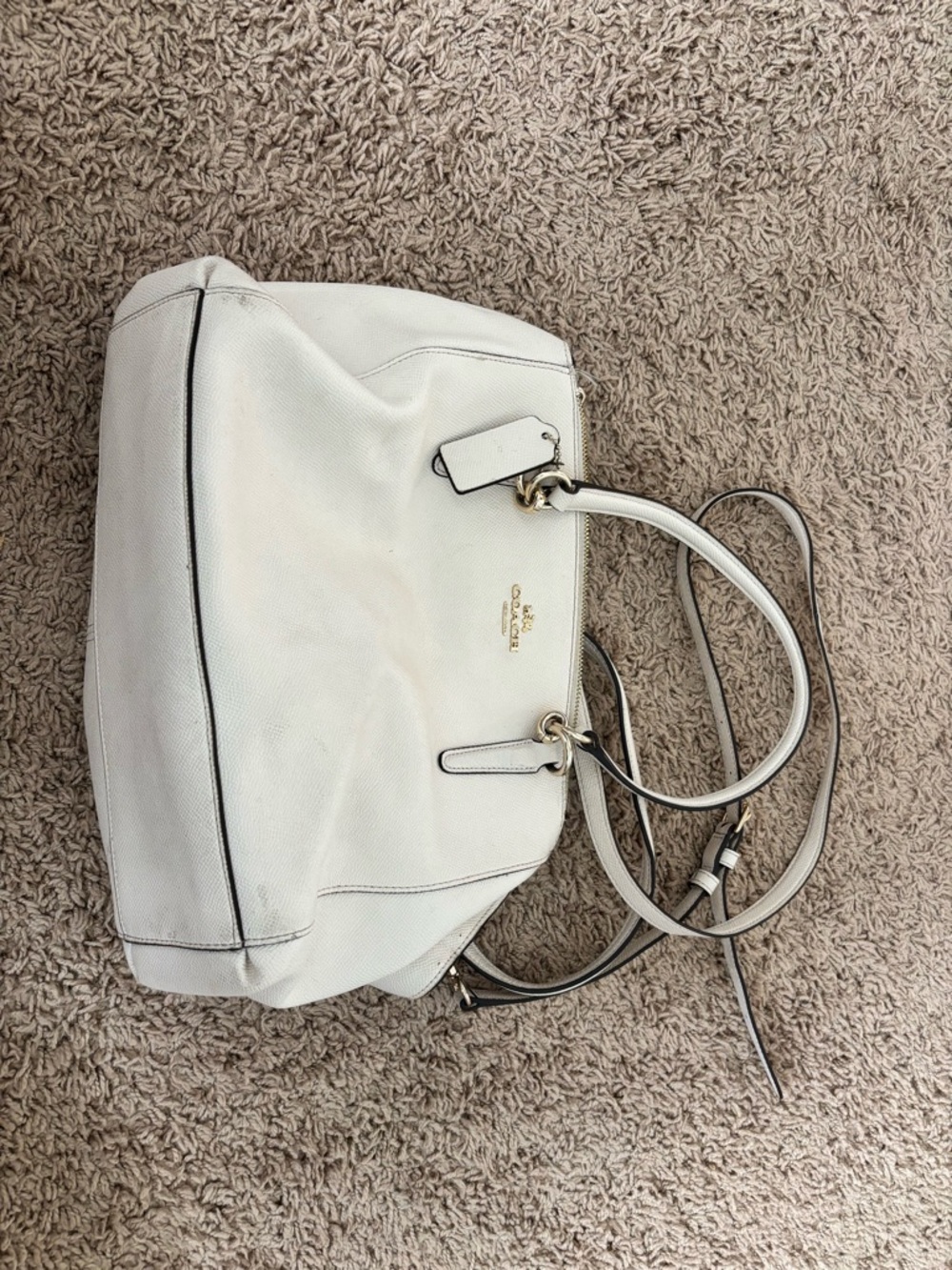 Coach White Leather Satchel with Gold Hardware